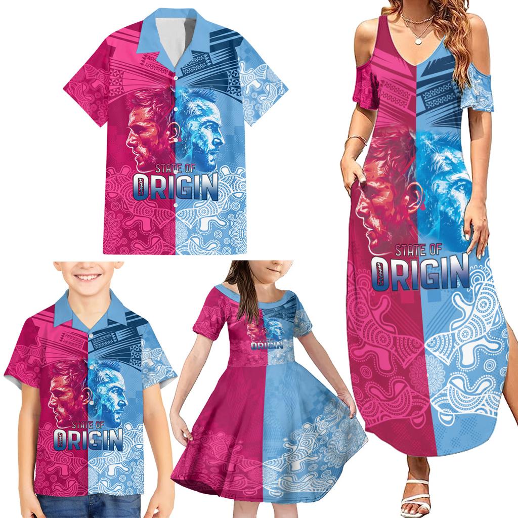 Custom New South Wales and Queensland Family Matching Summer Maxi Dress and Hawaiian Shirt Rugby Mascot With Sporty Style