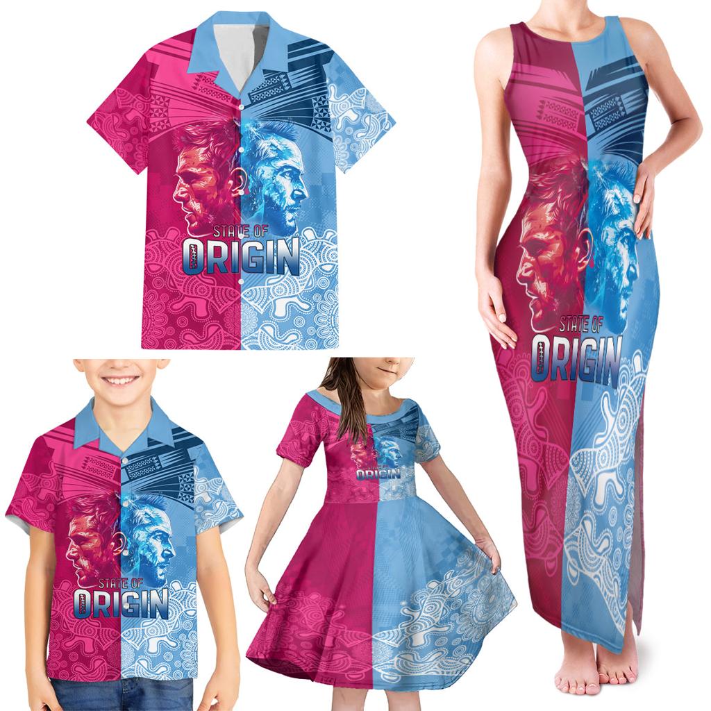 Custom New South Wales and Queensland Family Matching Tank Maxi Dress and Hawaiian Shirt Rugby Mascot With Sporty Style