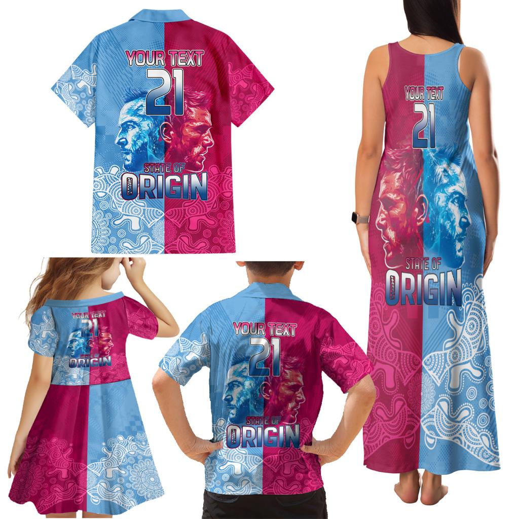 Custom New South Wales and Queensland Family Matching Tank Maxi Dress and Hawaiian Shirt Rugby Mascot With Sporty Style