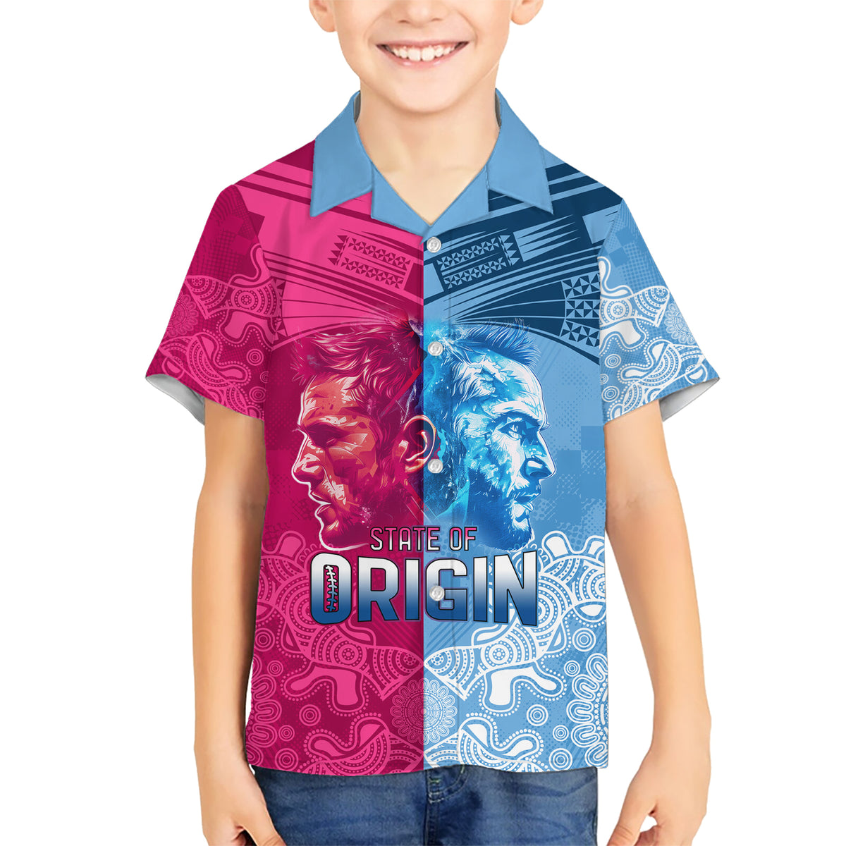 Custom New South Wales and Queensland Kid Hawaiian Shirt Rugby Mascot With Sporty Style