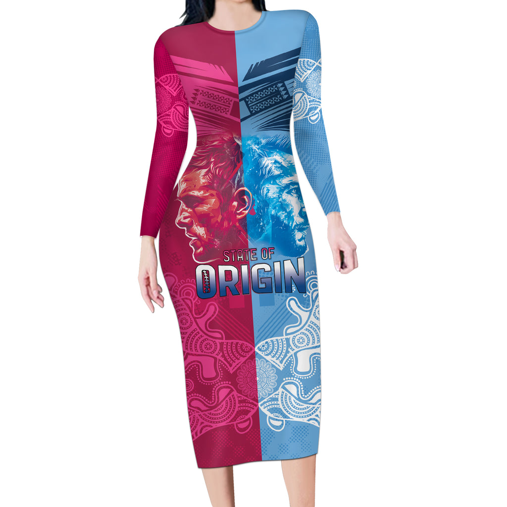 Custom New South Wales and Queensland Long Sleeve Bodycon Dress Rugby Mascot With Sporty Style