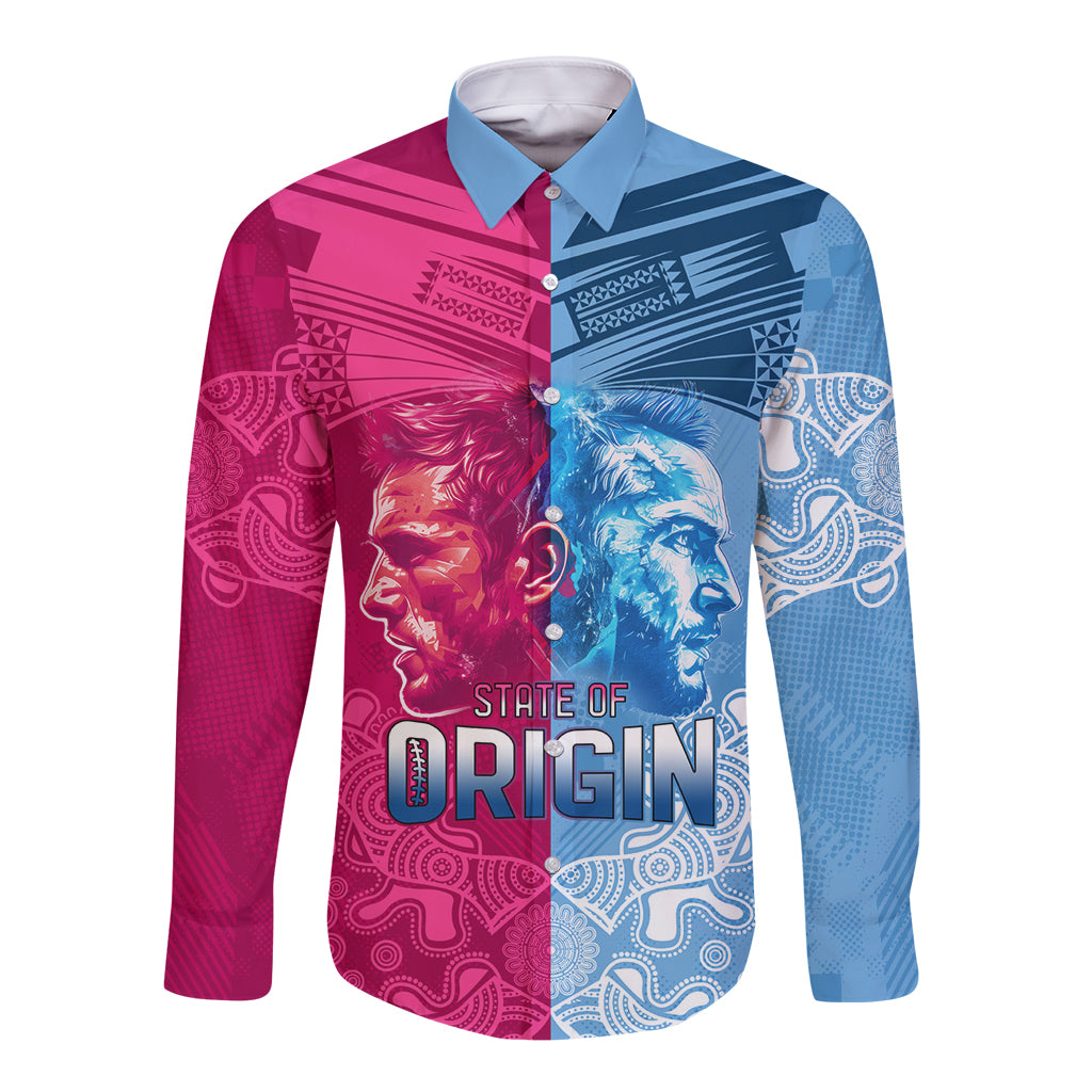 Custom New South Wales and Queensland Long Sleeve Button Shirt Rugby Mascot With Sporty Style