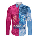 Custom New South Wales and Queensland Long Sleeve Button Shirt Rugby Mascot With Sporty Style