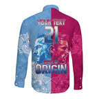 Custom New South Wales and Queensland Long Sleeve Button Shirt Rugby Mascot With Sporty Style