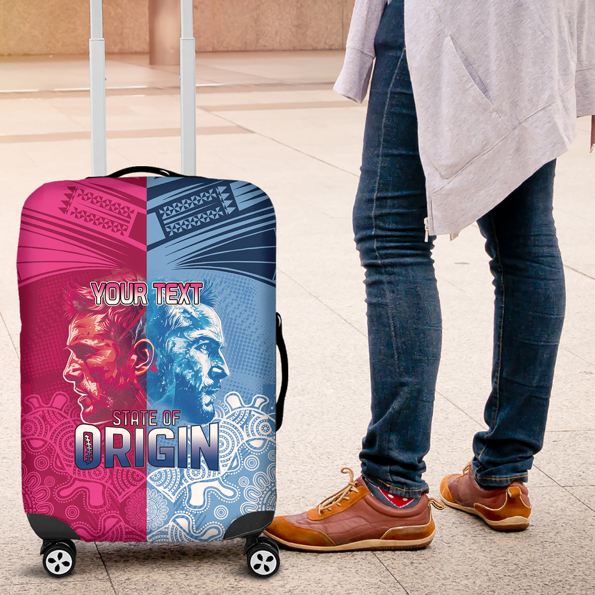 Custom New South Wales and Queensland Luggage Cover Rugby Mascot With Sporty Style