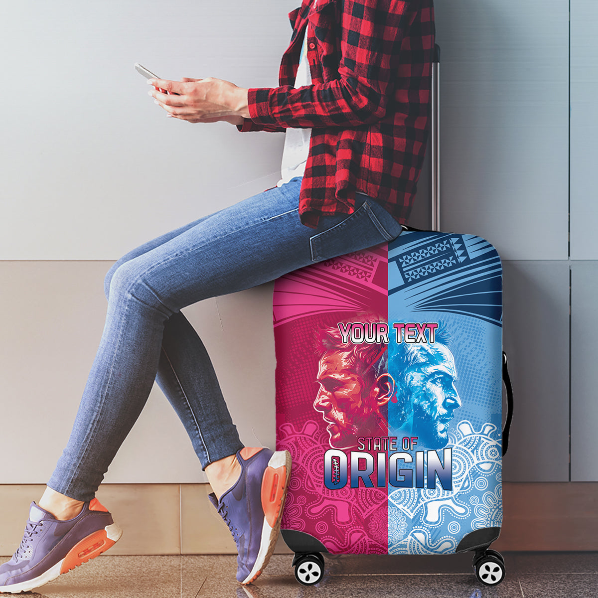 Custom New South Wales and Queensland Luggage Cover Rugby Mascot With Sporty Style