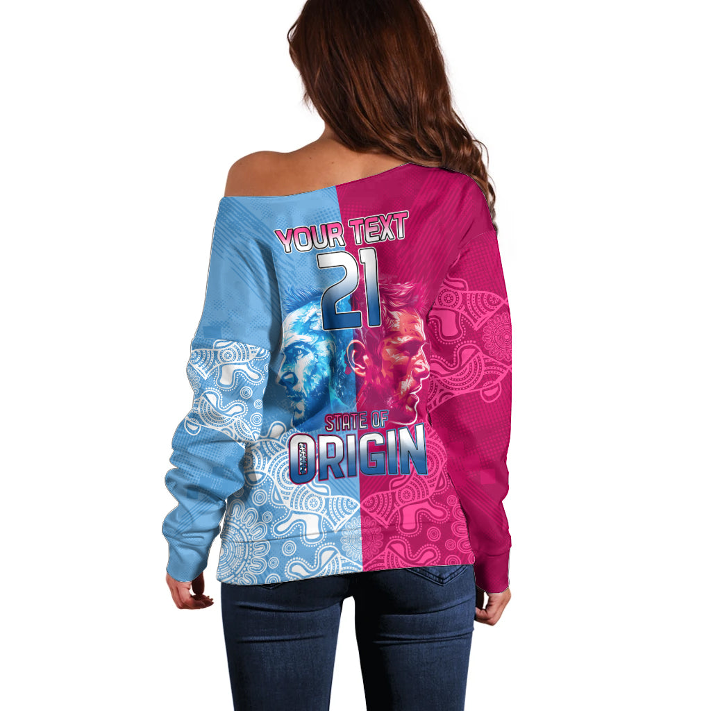 Custom New South Wales and Queensland Off Shoulder Sweater Rugby Mascot With Sporty Style