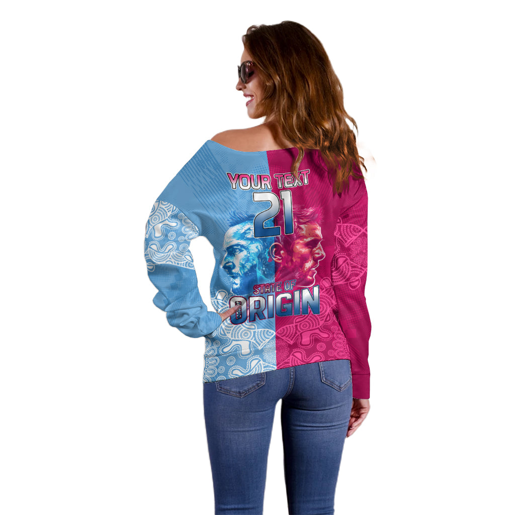 Custom New South Wales and Queensland Off Shoulder Sweater Rugby Mascot With Sporty Style