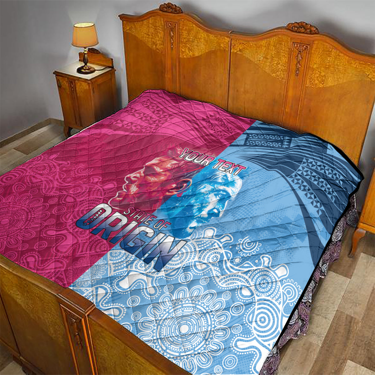 Custom New South Wales and Queensland Quilt Rugby Mascot With Sporty Style