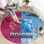 Custom New South Wales and Queensland Round Carpet Rugby Mascot With Sporty Style