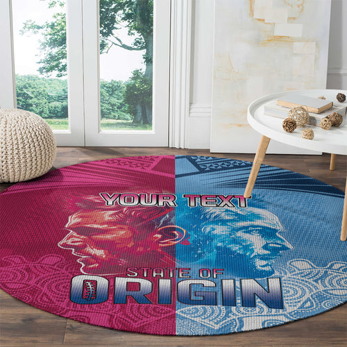 Custom New South Wales and Queensland Round Carpet Rugby Mascot With Sporty Style