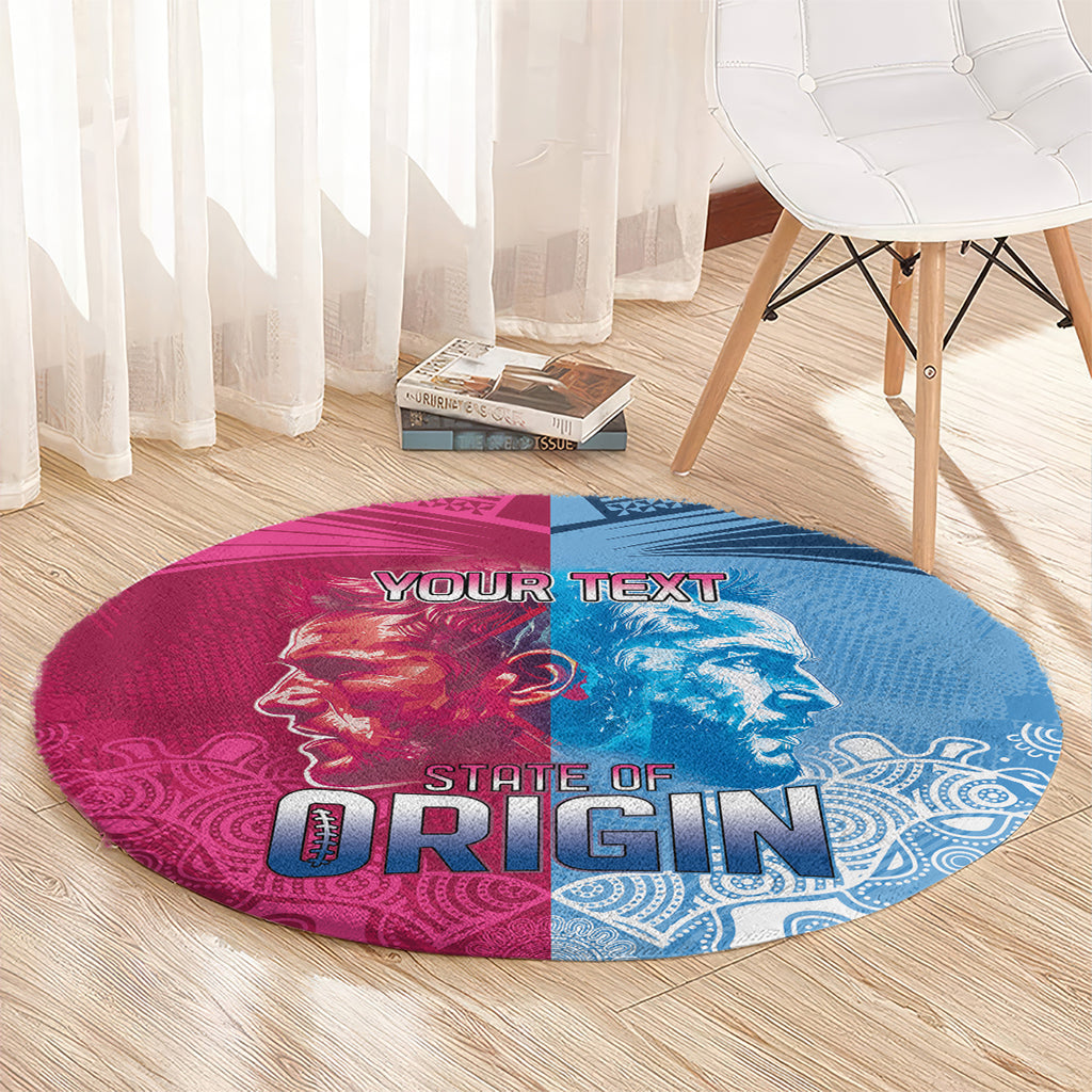 Custom New South Wales and Queensland Round Carpet Rugby Mascot With Sporty Style