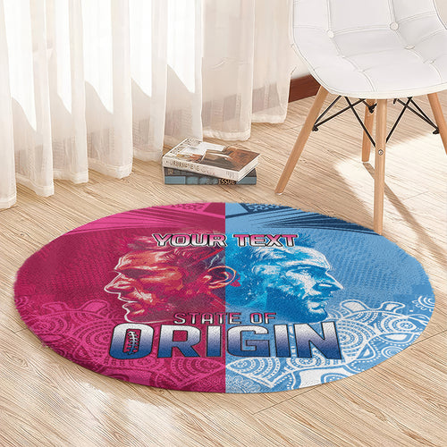 Custom New South Wales and Queensland Round Carpet Rugby Mascot With Sporty Style