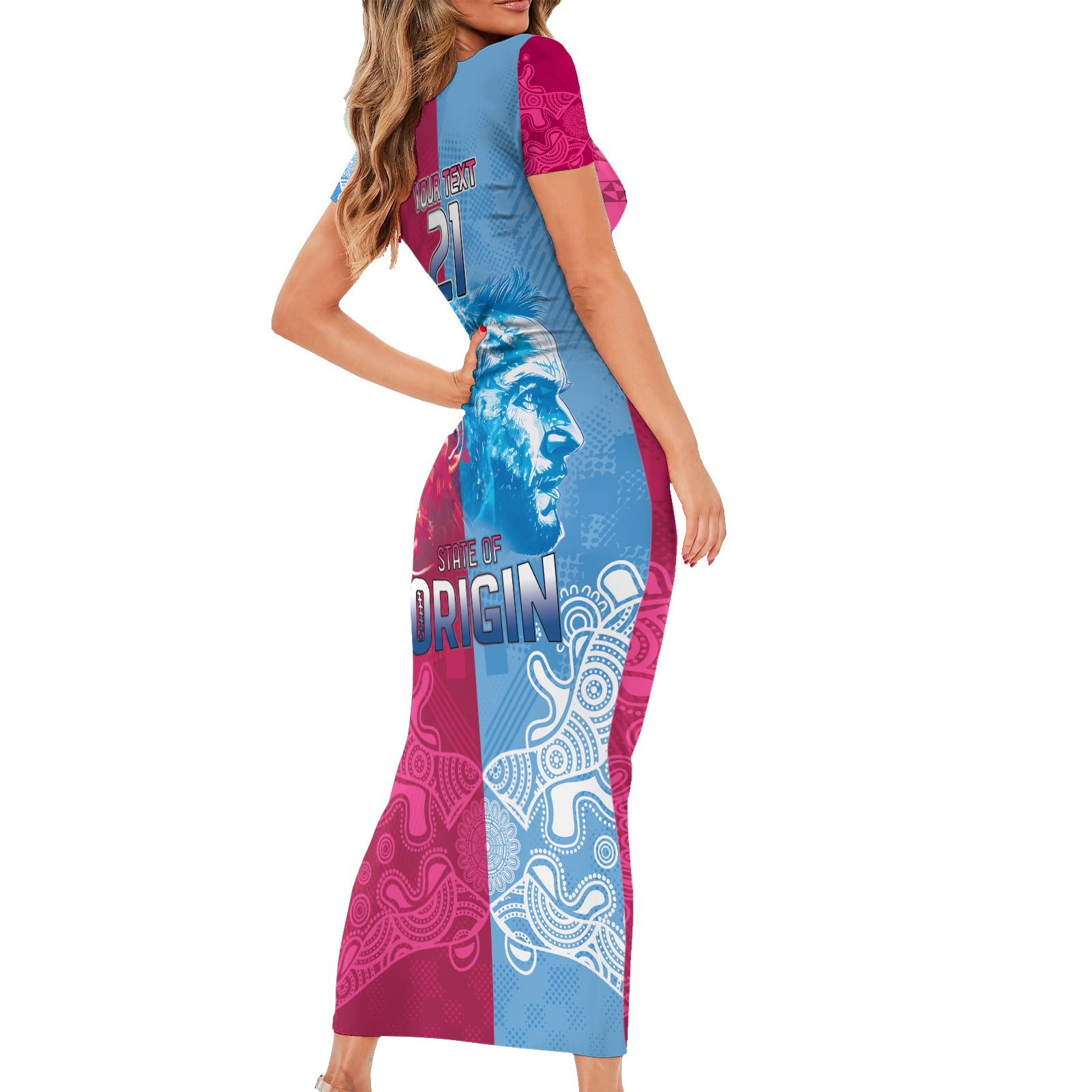 Custom New South Wales and Queensland Short Sleeve Bodycon Dress Rugby Mascot With Sporty Style
