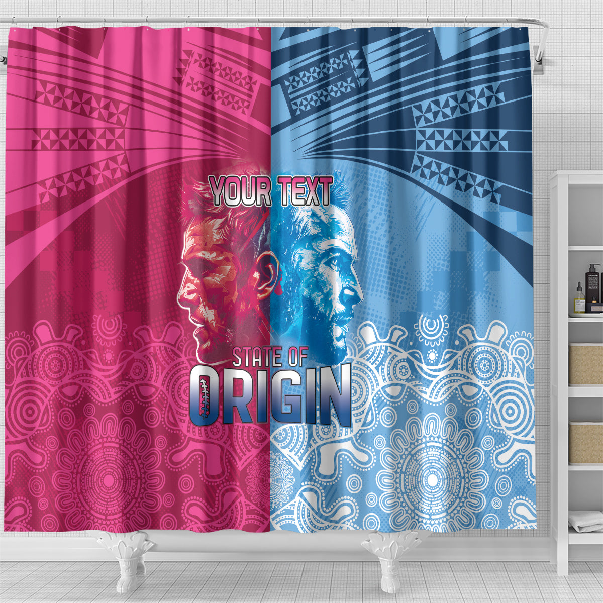 Custom New South Wales and Queensland Shower Curtain Rugby Mascot With Sporty Style