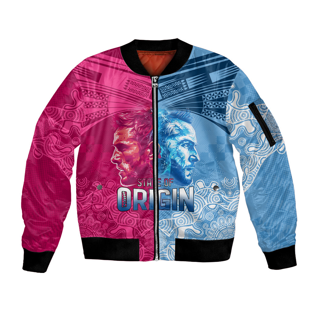 Custom New South Wales and Queensland Sleeve Zip Bomber Jacket Rugby Mascot With Sporty Style