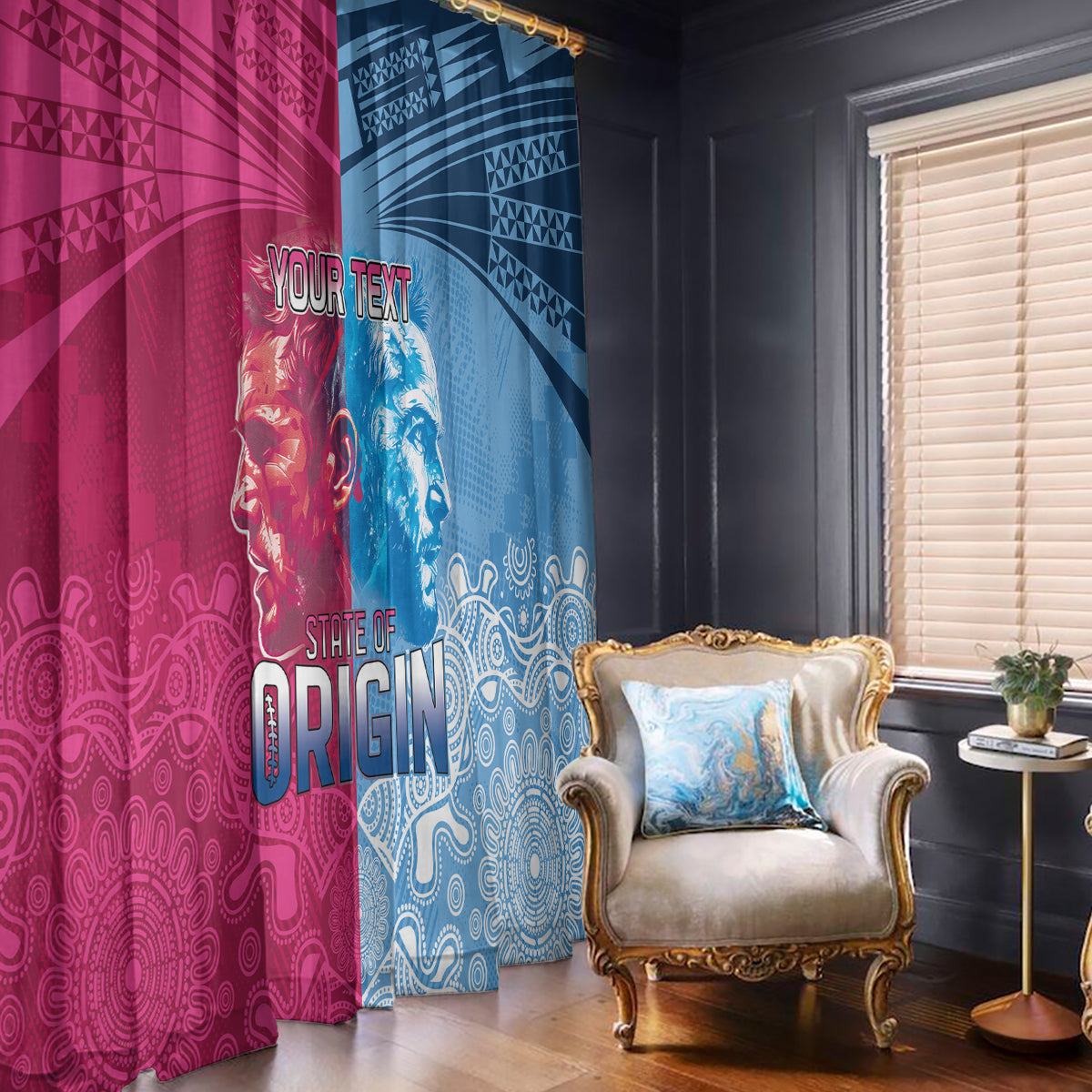 Custom New South Wales and Queensland Window Curtain Rugby Mascot With Sporty Style
