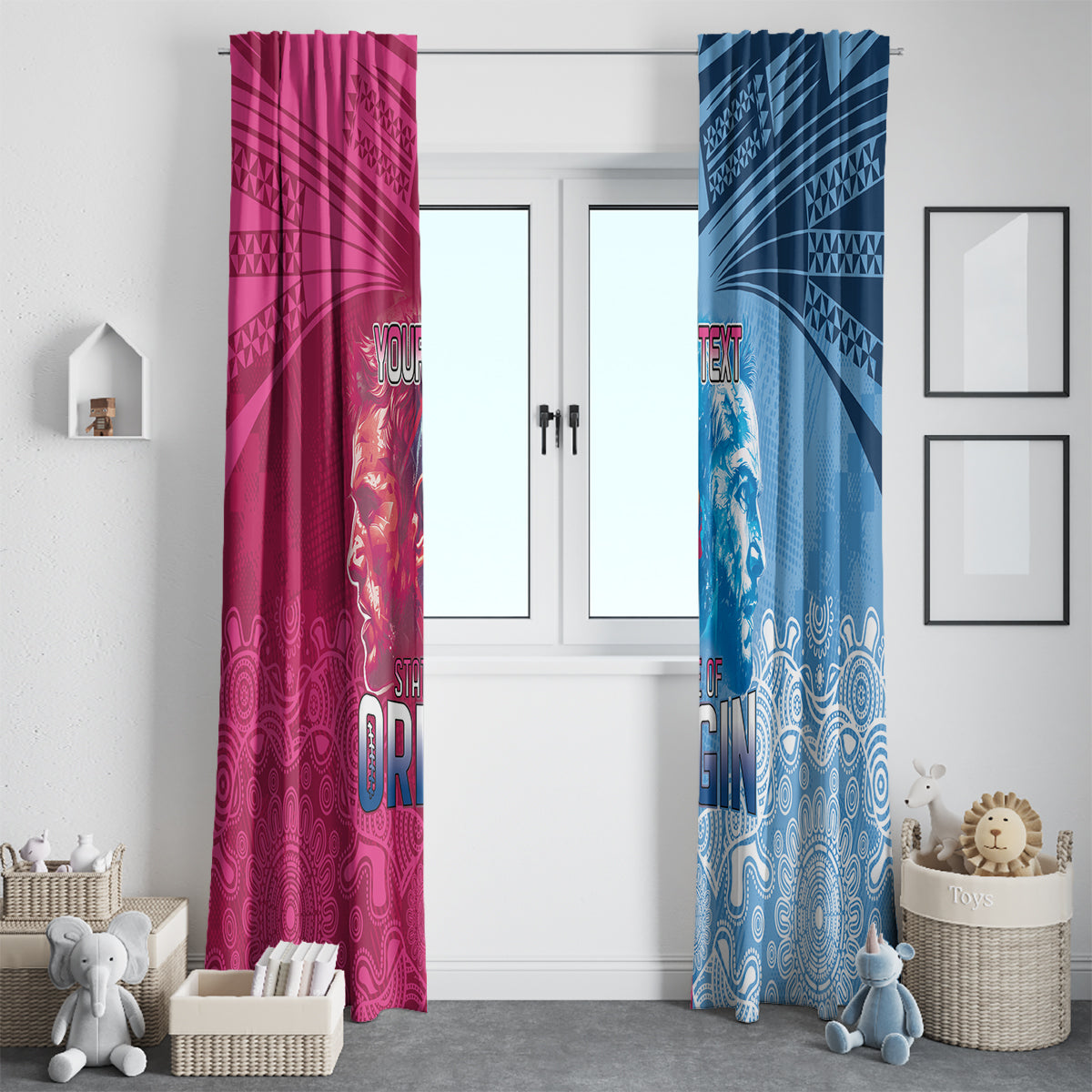 Custom New South Wales and Queensland Window Curtain Rugby Mascot With Sporty Style