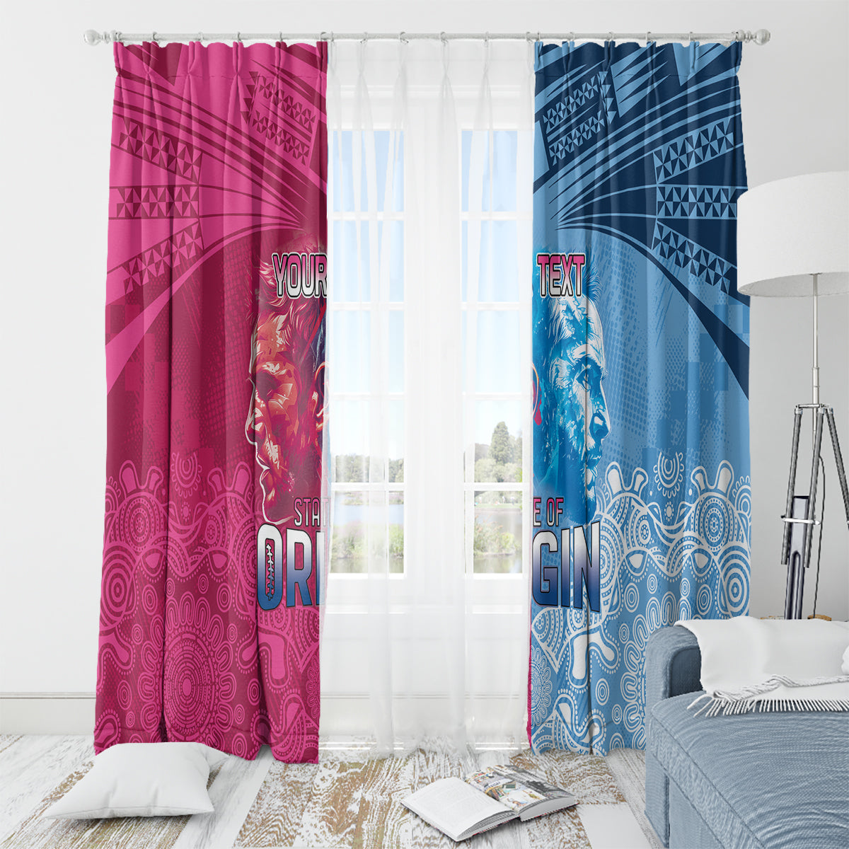 Custom New South Wales and Queensland Window Curtain Rugby Mascot With Sporty Style