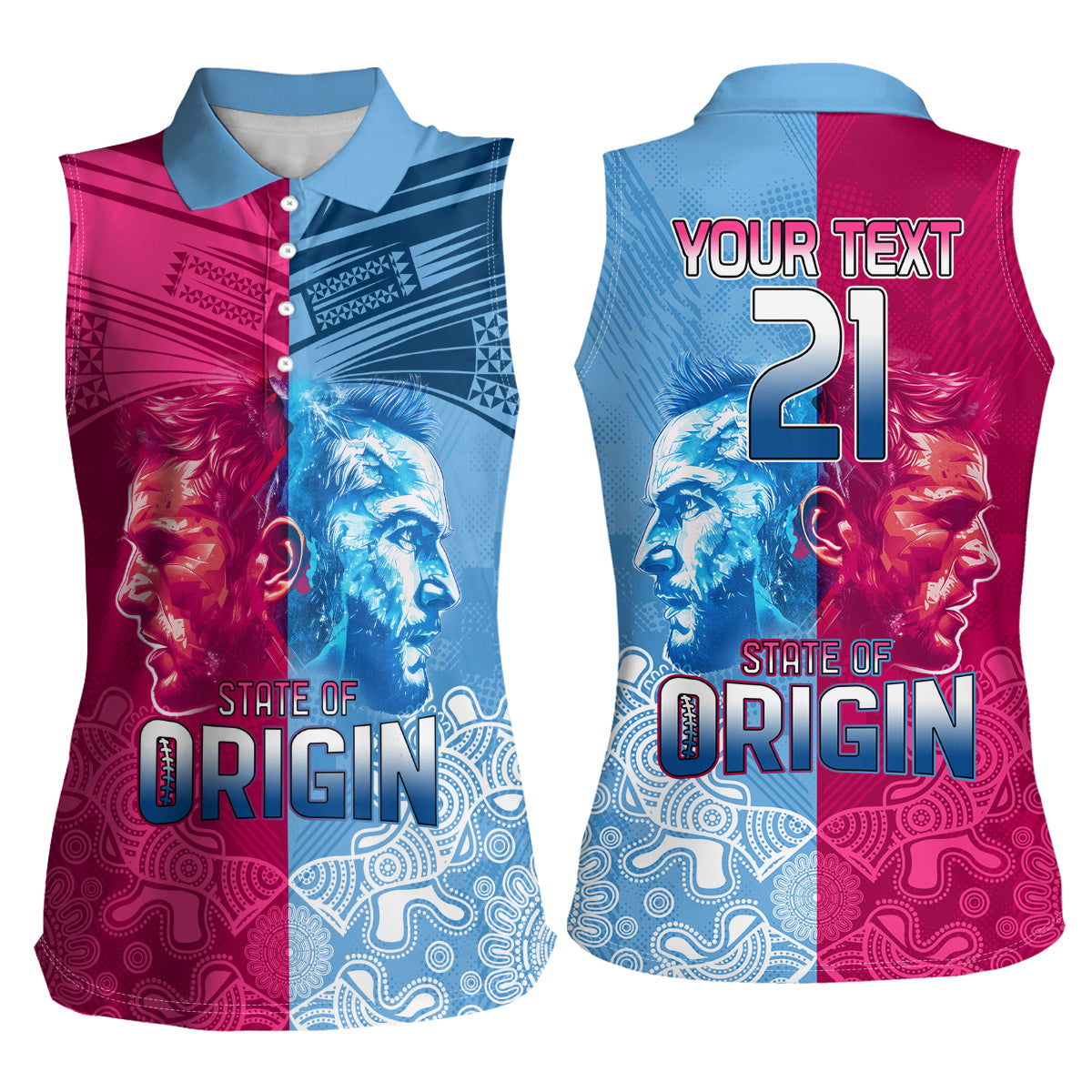 Custom New South Wales and Queensland Women Sleeveless Polo Shirt Rugby Mascot With Sporty Style