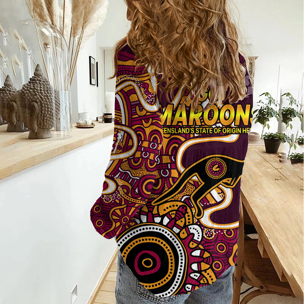 Queensland Rugby Women Casual Shirt State of Origin Go Maroons Indigenous Tribal LT9