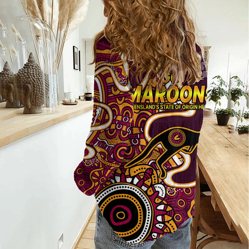 Queensland Rugby Women Casual Shirt State of Origin Go Maroons Indigenous Tribal LT9
