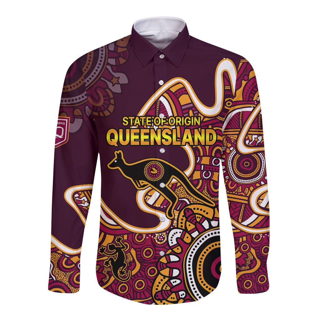 custom-text-and-number-queensland-rugby-long-sleeve-button-shirt-state-of-origin-go-maroons-indigenous-tribal