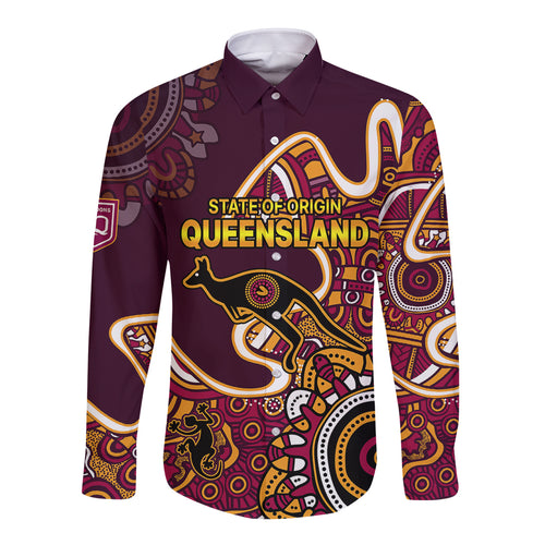 custom-text-and-number-queensland-rugby-long-sleeve-button-shirt-state-of-origin-go-maroons-indigenous-tribal