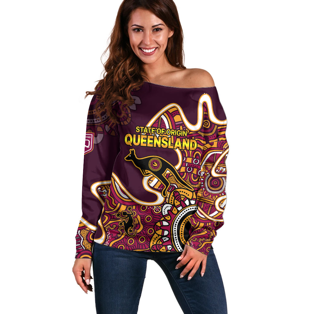 custom-text-and-number-queensland-rugby-off-shoulder-sweater-state-of-origin-go-maroons-indigenous-tribal