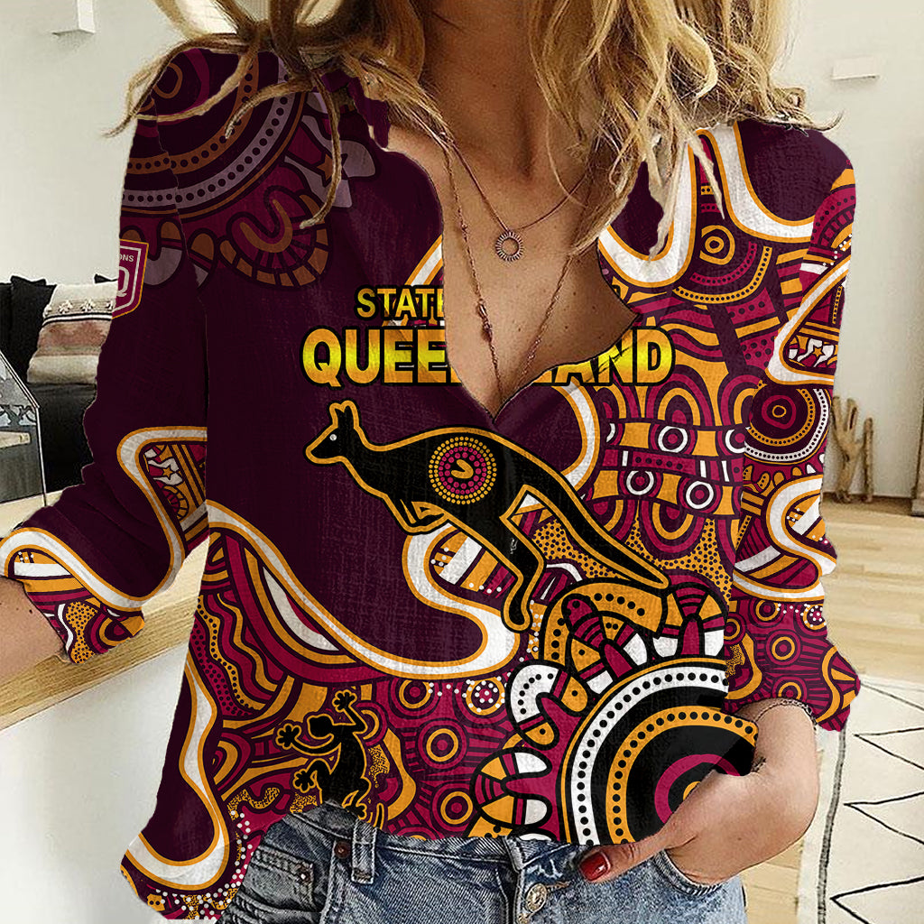 custom-text-and-number-queensland-rugby-women-casual-shirt-state-of-origin-go-maroons-indigenous-tribal