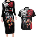 Custom Essendon and Collingwood Couples Matching Long Sleeve Bodycon Dress and Hawaiian Shirt Together Sporty Style