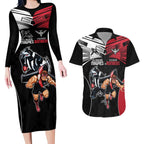 Custom Essendon and Collingwood Couples Matching Long Sleeve Bodycon Dress and Hawaiian Shirt Together Sporty Style