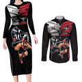 Custom Essendon and Collingwood Couples Matching Long Sleeve Bodycon Dress and Long Sleeve Button Shirt Together Sporty Style