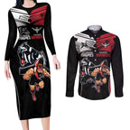 Custom Essendon and Collingwood Couples Matching Long Sleeve Bodycon Dress and Long Sleeve Button Shirt Together Sporty Style
