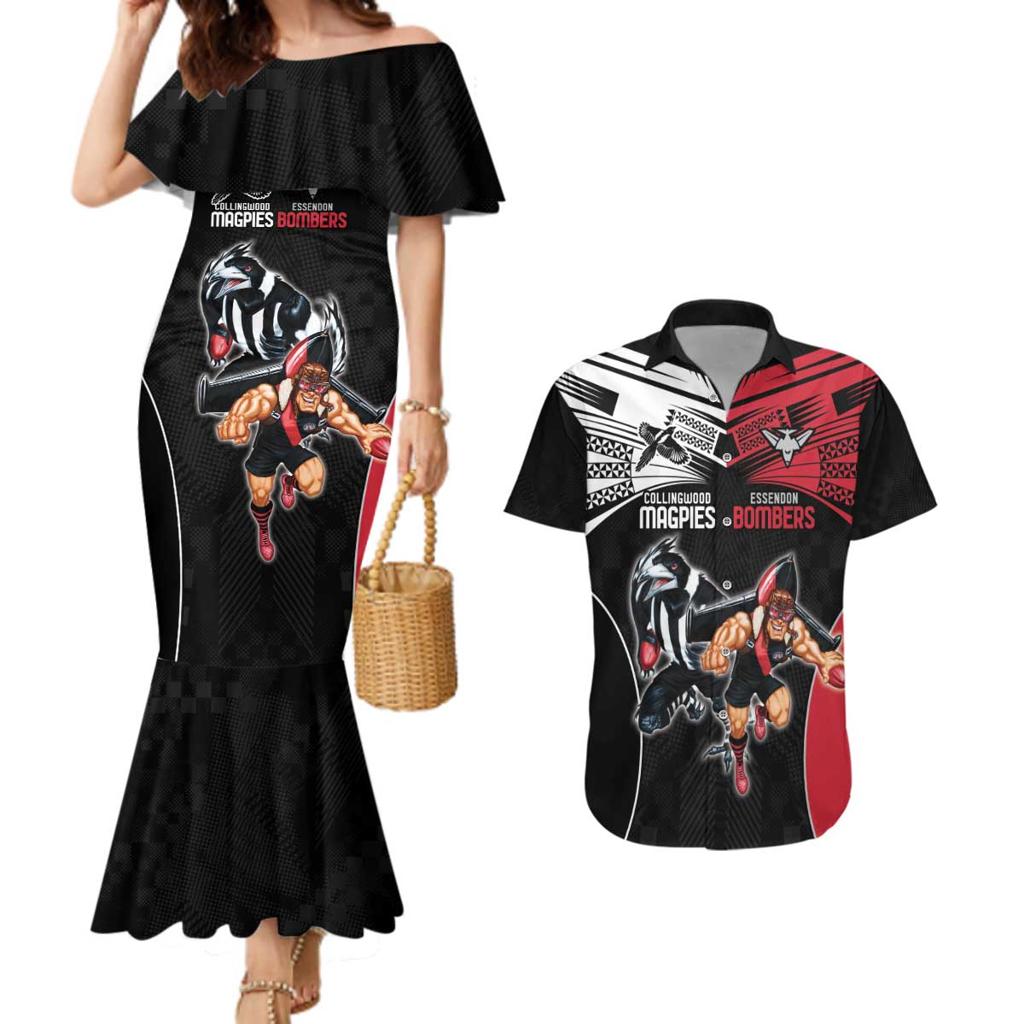 Custom Essendon and Collingwood Couples Matching Mermaid Dress and Hawaiian Shirt Together Sporty Style
