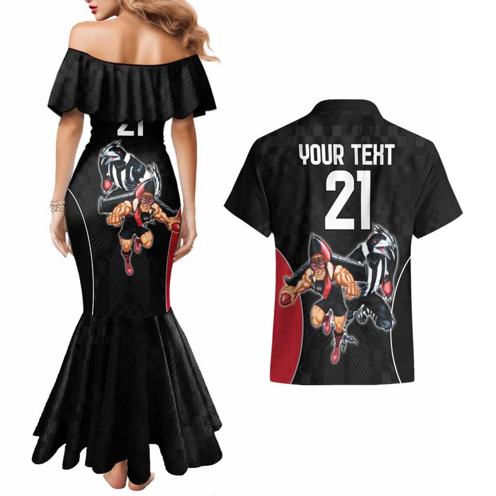 Custom Essendon and Collingwood Couples Matching Mermaid Dress and Hawaiian Shirt Together Sporty Style