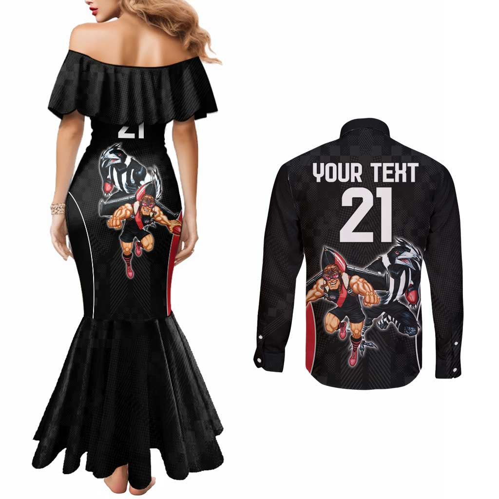 Custom Essendon and Collingwood Couples Matching Mermaid Dress and Long Sleeve Button Shirt Together Sporty Style