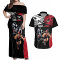 Custom Essendon and Collingwood Couples Matching Off Shoulder Maxi Dress and Hawaiian Shirt Together Sporty Style