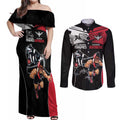 Custom Essendon and Collingwood Couples Matching Off Shoulder Maxi Dress and Long Sleeve Button Shirt Together Sporty Style