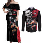 Custom Essendon and Collingwood Couples Matching Off Shoulder Maxi Dress and Long Sleeve Button Shirt Together Sporty Style