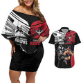 Custom Essendon and Collingwood Couples Matching Off Shoulder Short Dress and Hawaiian Shirt Together Sporty Style