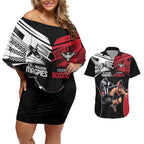 Custom Essendon and Collingwood Couples Matching Off Shoulder Short Dress and Hawaiian Shirt Together Sporty Style