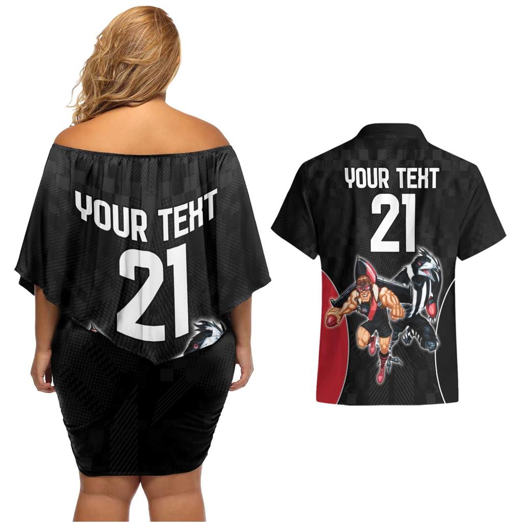 Custom Essendon and Collingwood Couples Matching Off Shoulder Short Dress and Hawaiian Shirt Together Sporty Style