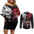 Custom Essendon and Collingwood Couples Matching Off Shoulder Short Dress and Long Sleeve Button Shirt Together Sporty Style