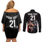 Custom Essendon and Collingwood Couples Matching Off Shoulder Short Dress and Long Sleeve Button Shirt Together Sporty Style