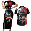 Custom Essendon and Collingwood Couples Matching Short Sleeve Bodycon Dress and Hawaiian Shirt Together Sporty Style