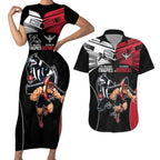 Custom Essendon and Collingwood Couples Matching Short Sleeve Bodycon Dress and Hawaiian Shirt Together Sporty Style