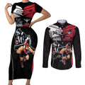 Custom Essendon and Collingwood Couples Matching Short Sleeve Bodycon Dress and Long Sleeve Button Shirt Together Sporty Style