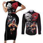 Custom Essendon and Collingwood Couples Matching Short Sleeve Bodycon Dress and Long Sleeve Button Shirt Together Sporty Style