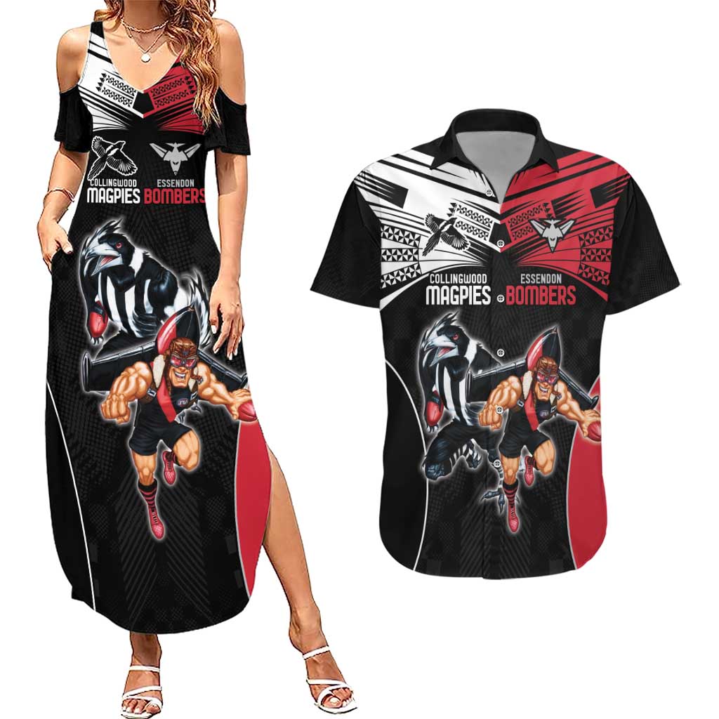 Custom Essendon and Collingwood Couples Matching Summer Maxi Dress and Hawaiian Shirt Together Sporty Style